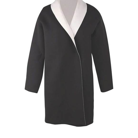 ANJA Black and Cream Open Front Duster Cardigan - Picture 6 of 7